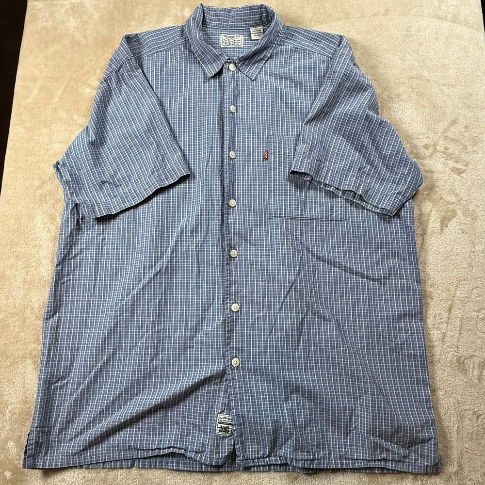Levi‎ Strauss & Co. Mens Blue Plaid Short Sleeve Button Down Shirt Large